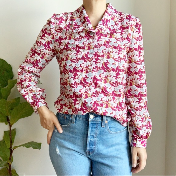 Vintage Tops - Vintage Handmade Floral Print Blouse M
